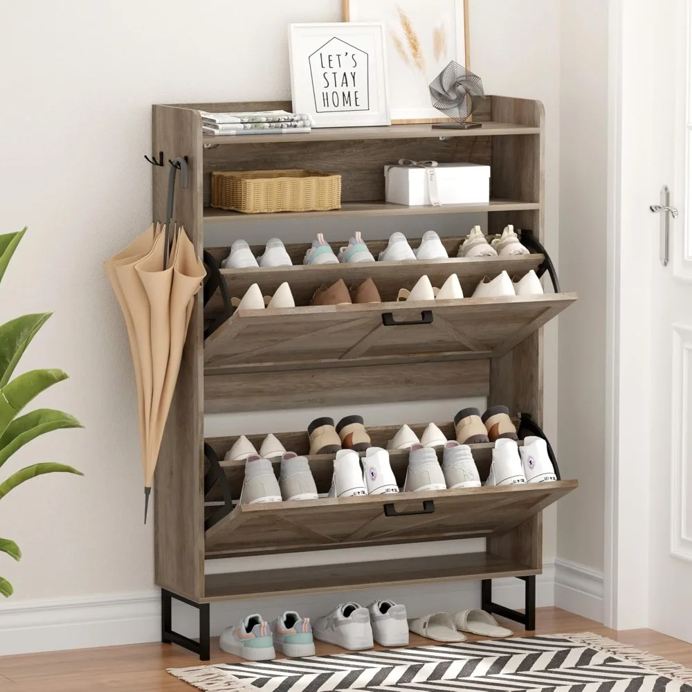 Shoe Cabinet with 2 Flip Drawers, Freestanding Hidden Shoe Storage Organizer for Entryway, Narrow Slim Shoe Rack Cabinet with Op
Shoe Cabinet with 2 Flip Drawers, Freestanding Hidden Shoe Storage Organizer for Entryway, Narrow Slim Shoe Rack Cabinet with Op