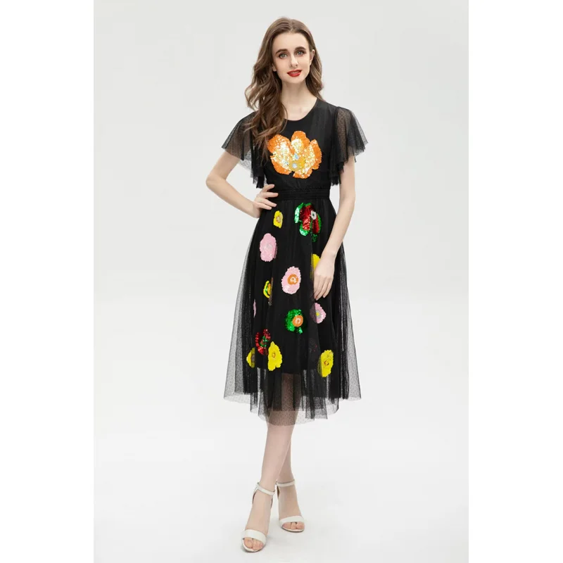 Spring and Summer New2025Spring and Summer New Women's round Neck Flying Sleeves Heavy Industry Net Yarn Sequin Mid-Length Dress
Spring and Summer New2025Spring and Summer New Women's round Neck Flying Sleeves Heavy Industry Net Yarn Sequin Mid-Length Dress