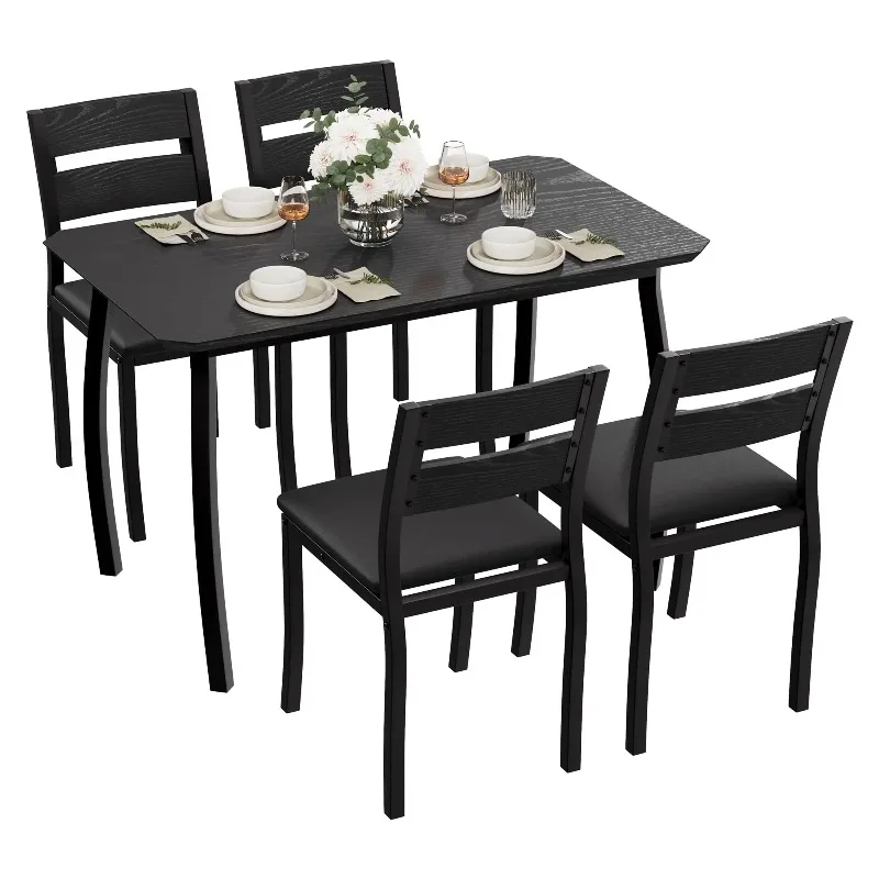 Dining Table Set For 4 People, 1 Kitchen Table and 4 Chairs Set With Chamfered Edges For Dining Room Apartment
Dining Table Set For 4 People, 1 Kitchen Table and 4 Chairs Set With Chamfered Edges For Dining Room Apartment