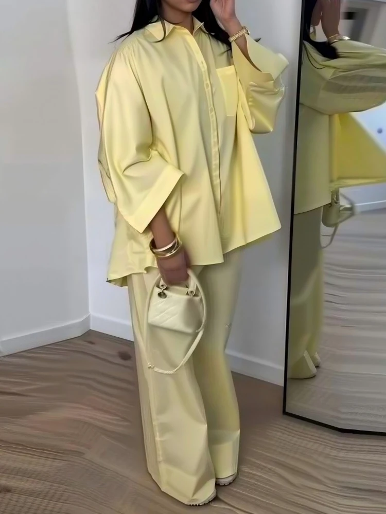 Elegant Commute Solid Loose 2Pc Suit Fashion Lapel Single Breasted Shirt & Straight Pants Set Long Sleeve Pocket Casual Outfits
Elegant Commute Solid Loose 2Pc Suit Fashion Lapel Single Breasted Shirt & Straight Pants Set Long Sleeve Pocket Casual Outfits
