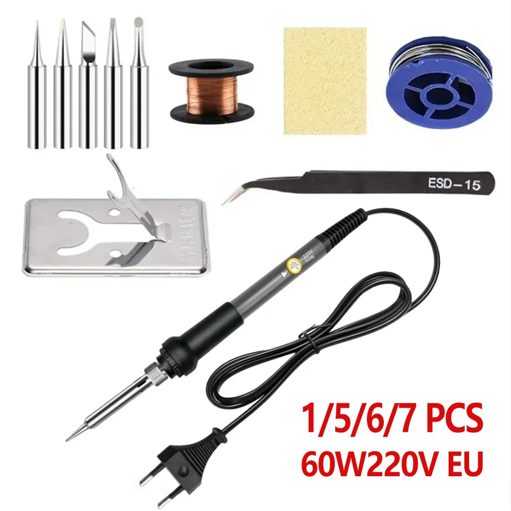 1/5/6/7pcs EU Plug 60W 220V Adjustable Temperature Electric Soldering Iron Kit Welding Heat Pen Tips DIY Repair Tool
1/5/6/7pcs EU Plug 60W 220V Adjustable Temperature Electric Soldering Iron Kit Welding Heat Pen Tips DIY Repair Tool
