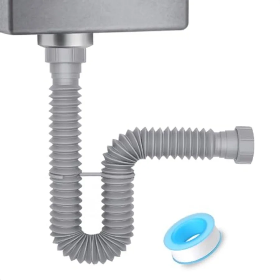 Flexible Sink Drain Pipe, 1-1/2 P-trap with Adapter, Expandable Tubular Drain Tubing, Adjustable P Trap for Kitchen Sink and Ga
Flexible Sink Drain Pipe, 1-1/2 P-trap with Adapter, Expandable Tubular Drain Tubing, Adjustable P Trap for Kitchen Sink and Ga