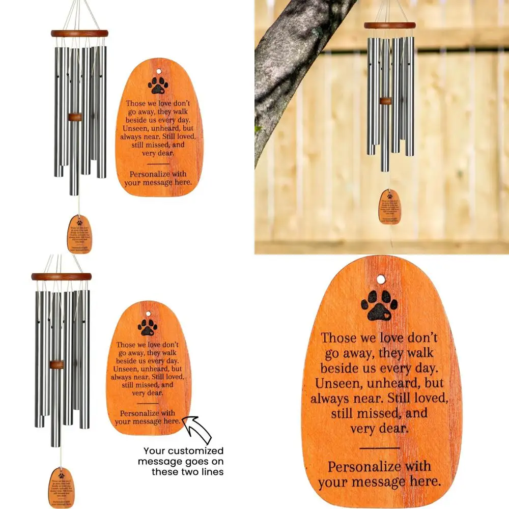 24-inch silver memorial wind chime with custom dog paw, personalized for outdoor sympathy 
24-inch silver memorial wind chime with custom dog paw, personalized for outdoor sympathy