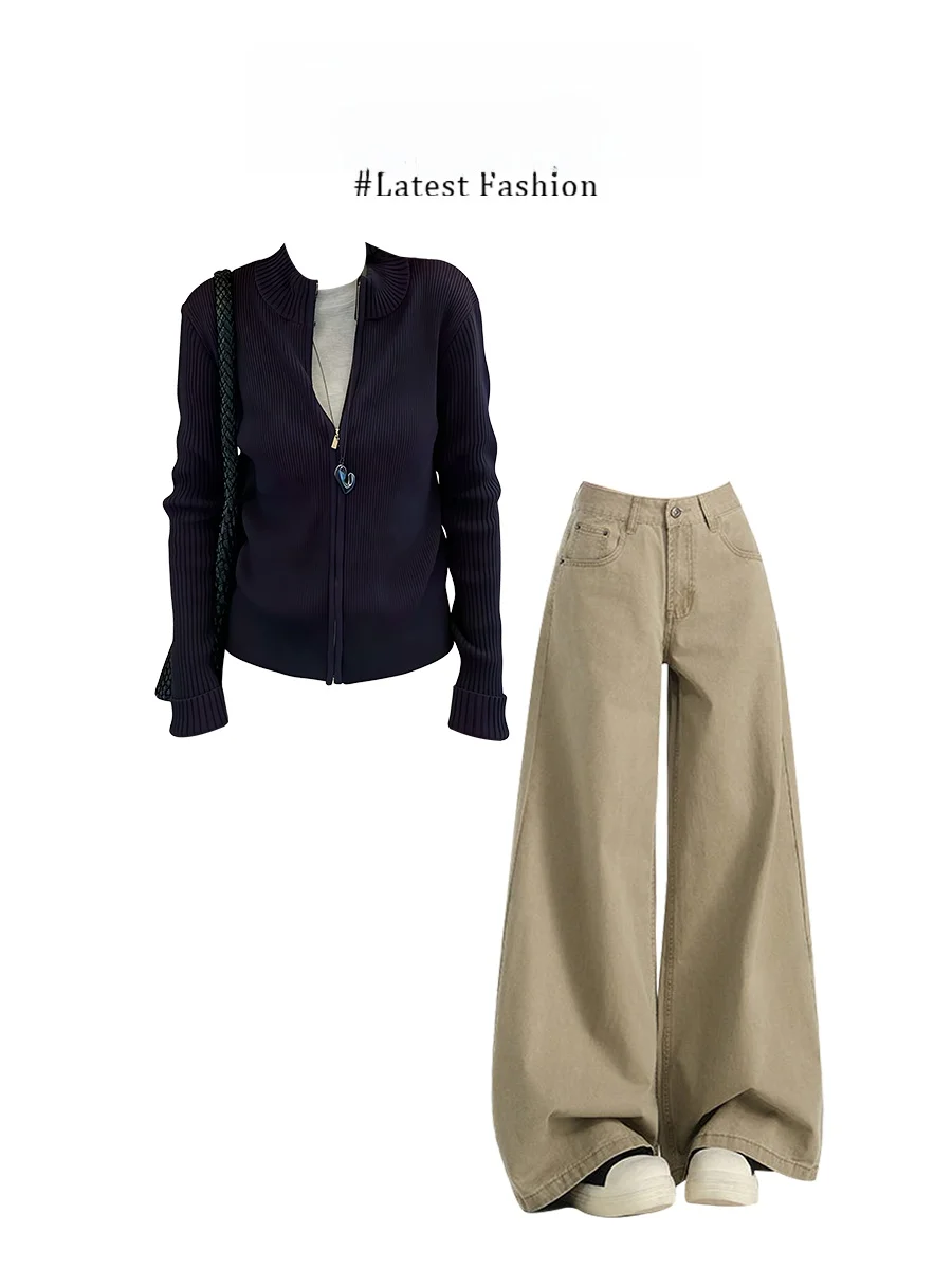 Soft Knitted Open Cardigan Base Shirt Slim Wide Leg Long Pants Set Spring Fashion Women's Casual Wear Comfortable Warm mid Waist
Soft Knitted Open Cardigan Base Shirt Slim Wide Leg Long Pants Set Spring Fashion Women's Casual Wear Comfortable Warm mid Waist