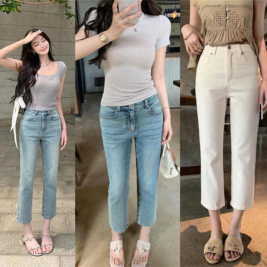 Прямые джинсы с высокой талией, женские утягивающие джинсы для похудения, удлиняющие девять очков, молочно-белые летние новые корейские джинсовые брюки
Прямые джинсы с высокой талией, женские утягивающие джинсы для похудения, удлиняющие девять очков, молочно-белые летние новые корейские джинсовые брюки