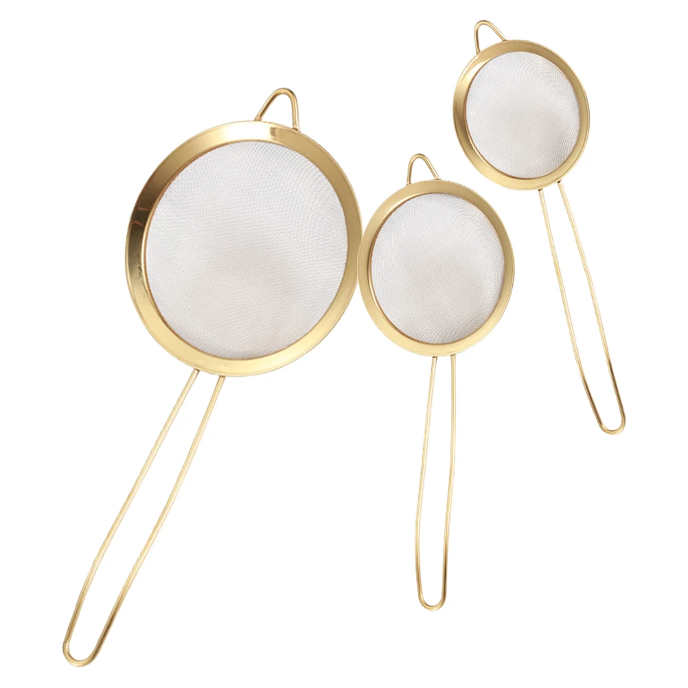 3pcs Golden Stainless Steel Mesh Strainers 12cm 14cm 16cm Kitchen Baking Sieve Flour Oil Soy Milk Juice Filter Fine
3pcs Golden Stainless Steel Mesh Strainers 12cm 14cm 16cm Kitchen Baking Sieve Flour Oil Soy Milk Juice Filter Fine