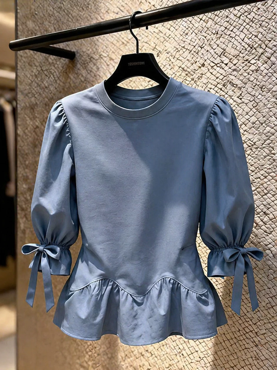 Commute Style Bubble Sleeve Waist Cinched Shirt Knot Slimming Top Korean Version Summer Shirt Women's Fashion
Commute Style Bubble Sleeve Waist Cinched Shirt Knot Slimming Top Korean Version Summer Shirt Women's Fashion