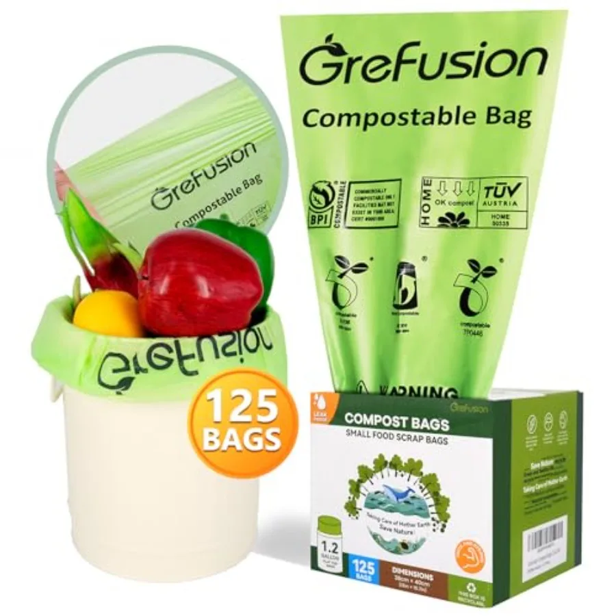 Compostable Bags 1.2 Gallon, 125 Count, Fits 0.75, 1, 1.2, 1.3, 1.6, 1.8 Gallon Countertop Bin, Small compost bags, Certified b
Compostable Bags 1.2 Gallon, 125 Count, Fits 0.75, 1, 1.2, 1.3, 1.6, 1.8 Gallon Countertop Bin, Small compost bags, Certified b