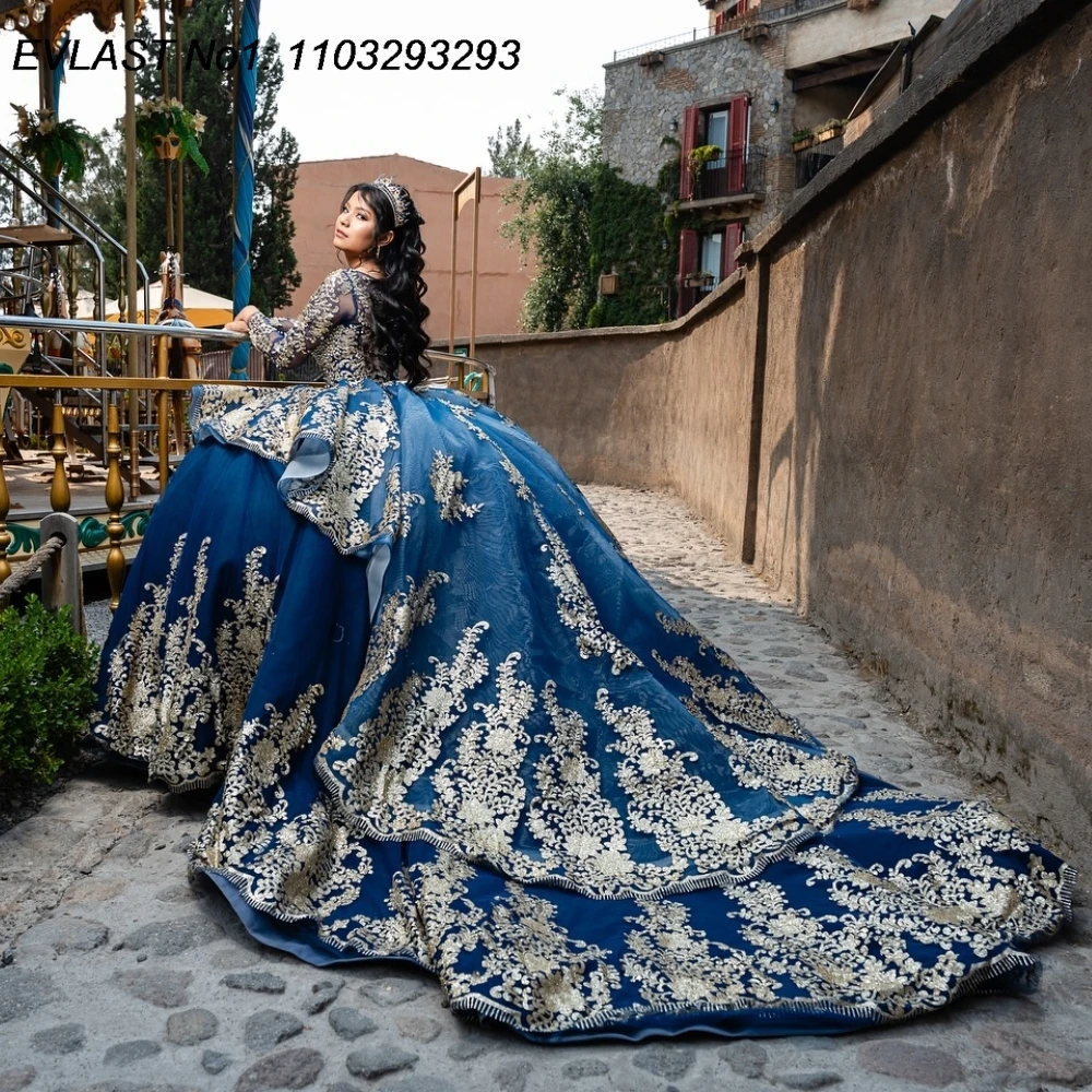 EVLAST Customized Navy Blue Ball Gown Quinceanera Dress Gold Lace Applique Beading Tiered Sweet 16 Vestidos De 15 Anos E1Q616
EVLAST Customized Navy Blue Ball Gown Quinceanera Dress Gold Lace Applique Beading Tiered Sweet 16 Vestidos De 15 Anos E1Q616