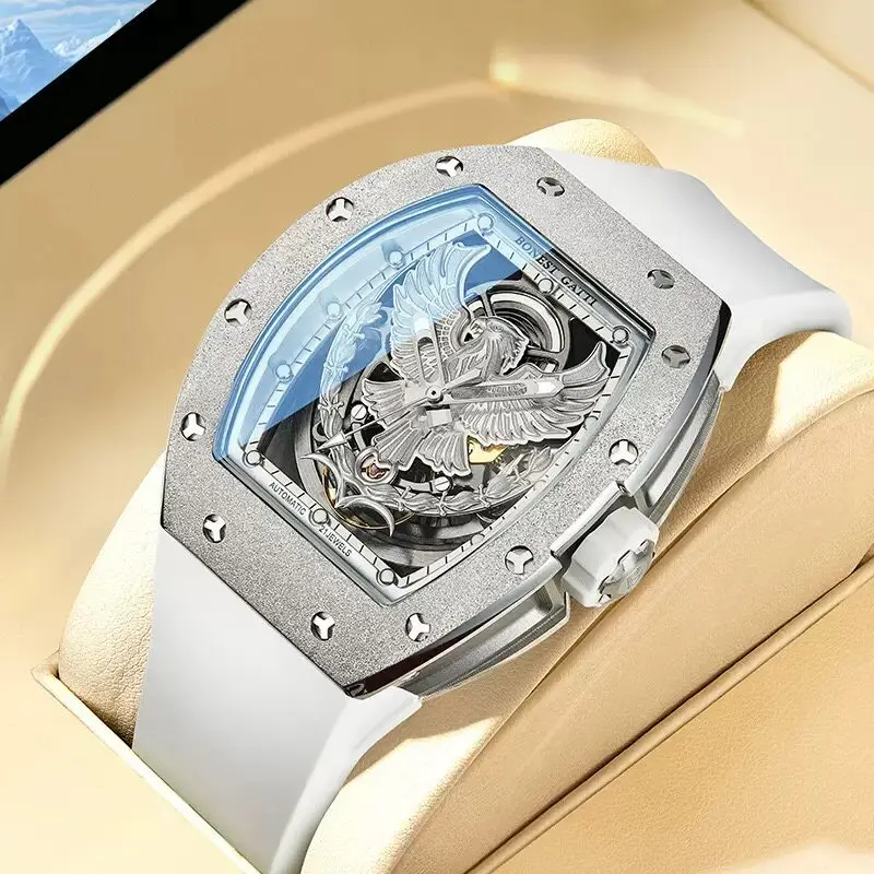 BONEST GATTI Luxury Men Hollow Automatic Mechanical Watches Tonneau Sapphire Crystal Luminous Hollow Eagle Dial Rubber Strapes
BONEST GATTI Luxury Men Hollow Automatic Mechanical Watches Tonneau Sapphire Crystal Luminous Hollow Eagle Dial Rubber Strapes