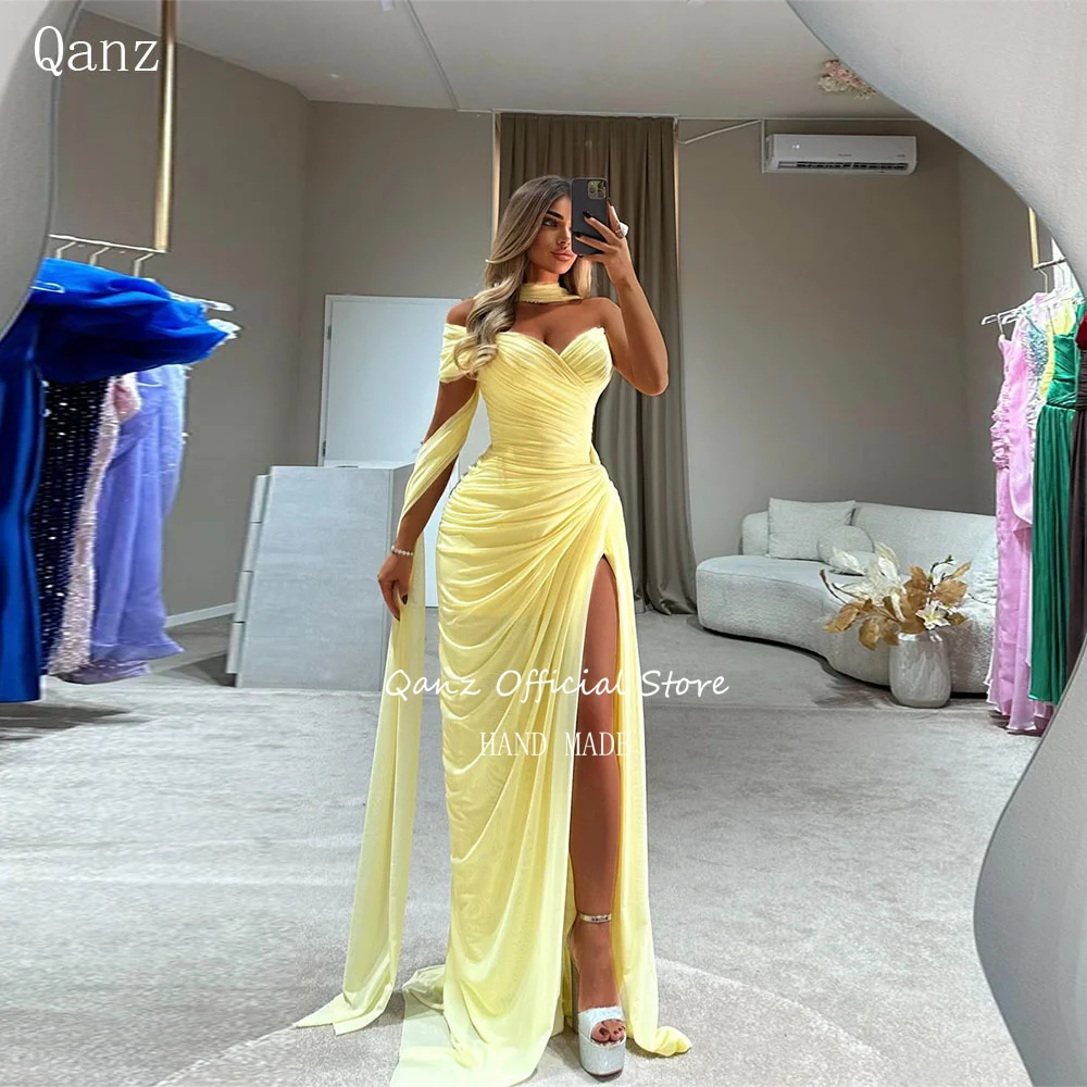 Qanz Dubai Yellow Evening Dresses Women High Side Slit One Shoulder Formal Occasion Dresses Mermaid Customized
Qanz Dubai Yellow Evening Dresses Women High Side Slit One Shoulder Formal Occasion Dresses Mermaid Customized
