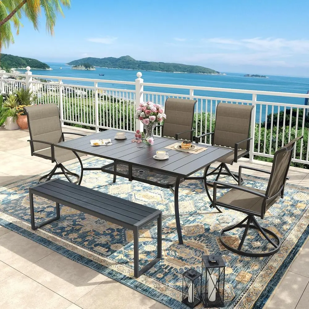6-Piece Outdoor Dining Set with 53 Bench and 59.2 Table for 6-7 People, Brown and Black
6-Piece Outdoor Dining Set with 53 Bench and 59.2 Table for 6-7 People, Brown and Black