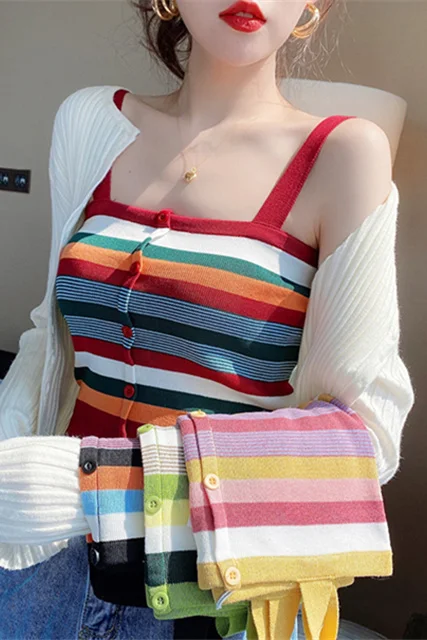 Summer New Striped Knitted Square Neck Top for Women with High Elasticity and Versatile Casual Camisole Sexy Sleeveless Vest D48
Summer New Striped Knitted Square Neck Top for Women with High Elasticity and Versatile Casual Camisole Sexy Sleeveless Vest D48