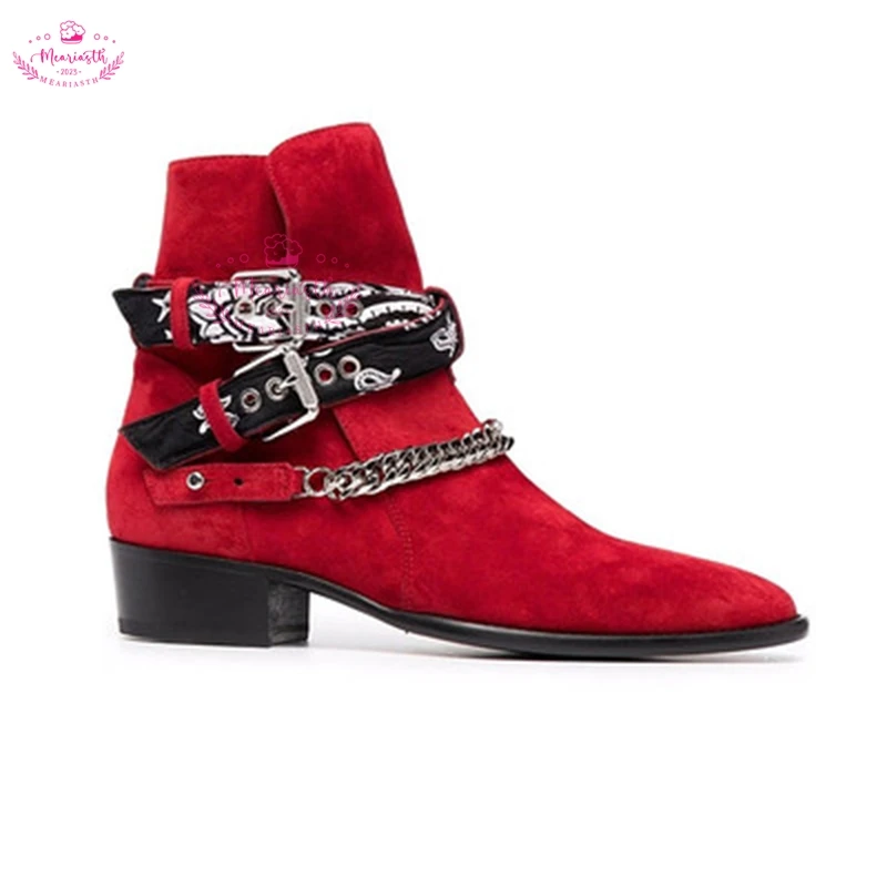 Metal Chain Buckle Strap Men Chelsea Boots Round Toe Slip-on Outdoor Working Suede High Quality Man Ankle boots Shoes Low Heels
Metal Chain Buckle Strap Men Chelsea Boots Round Toe Slip-on Outdoor Working Suede High Quality Man Ankle boots Shoes Low Heels