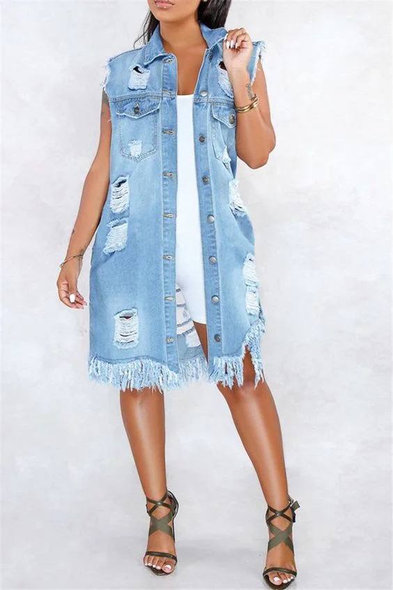 Fashionable Tassel Design Casual Loose Denim Waistcoat. New Washed Large Ripped Sleeveless Coat for Women in Spring and Summer
Fashionable Tassel Design Casual Loose Denim Waistcoat. New Washed Large Ripped Sleeveless Coat for Women in Spring and Summer