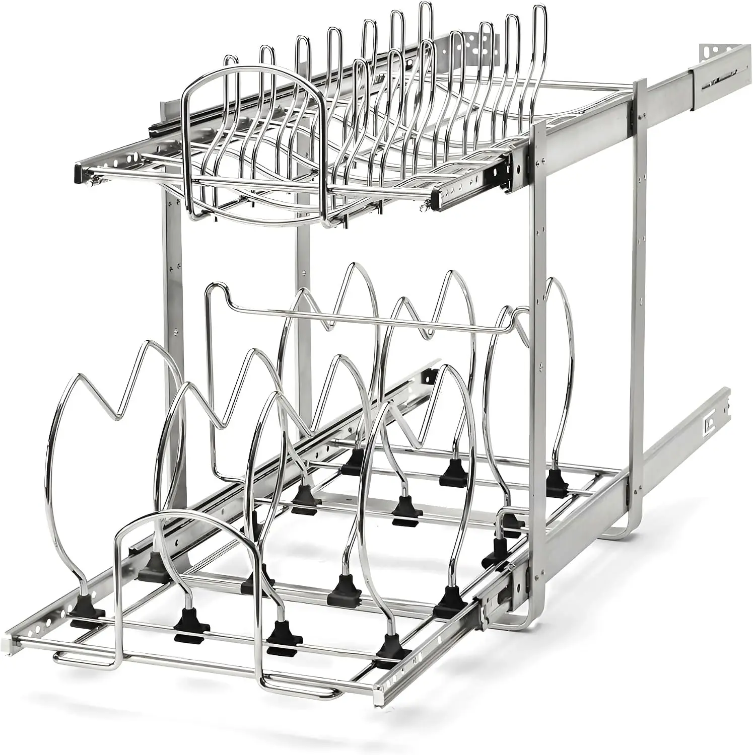 Two Tier Kitchen Pull Out Cabinet Organizer, Heavy Duty Slide Out Wire Rack For Pots Pans And Lid Cookware, Space Saving Home Countertop Under Sink Storage Holder, Chrome Finish
Two Tier Kitchen Pull Out Cabinet Organizer, Heavy Duty Slide Out Wire Rack For Pots Pans And Lid Cookware, Space Saving Home Countertop Under Sink Storage Holder, Chrome Finish