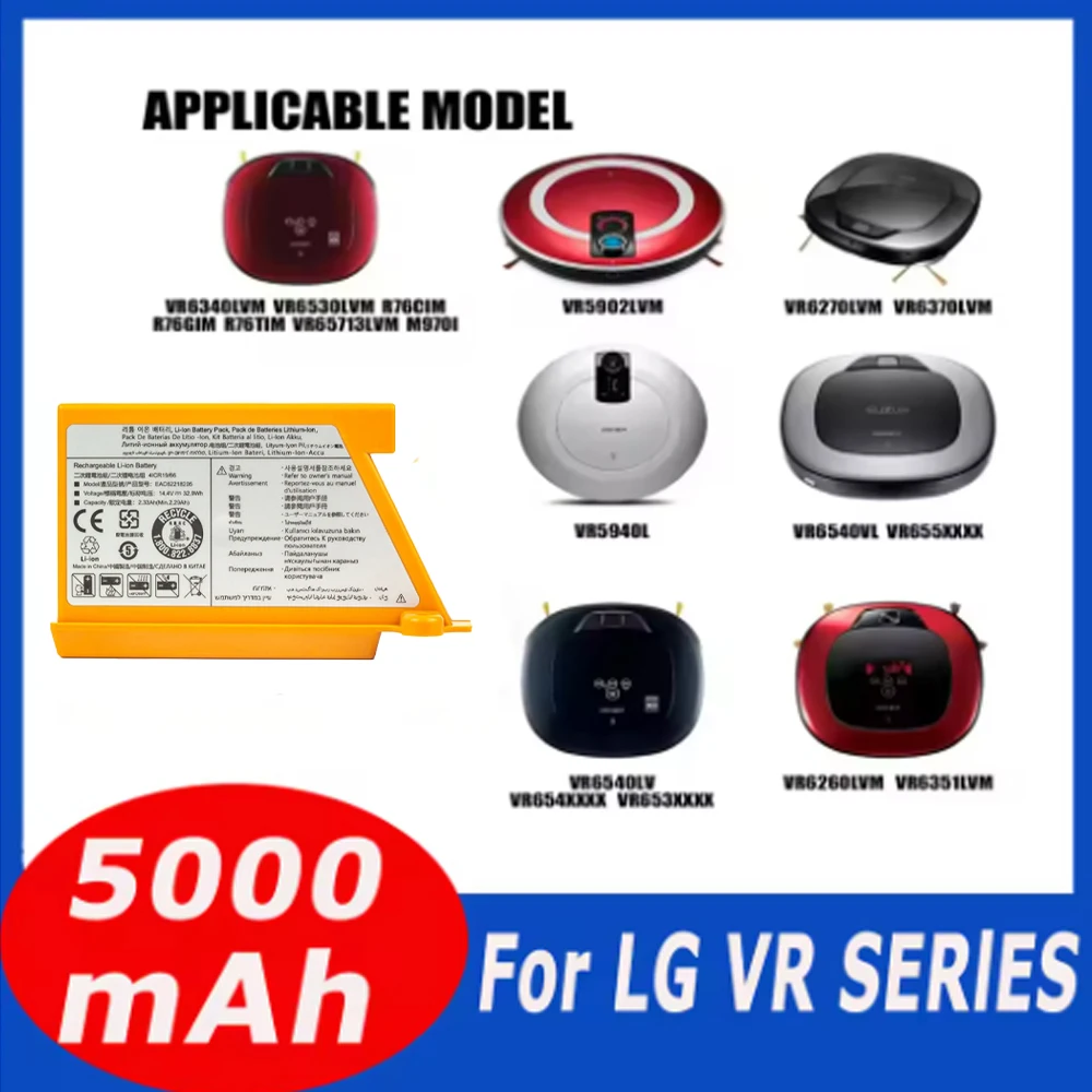2600mAh EAC62218205 For LG Sweeping Mopping Robot Battery VR6260LVM VR6540LV R76CIM VR5940L VR6540VL EAC60766107 Vacuum Cleaner
2600mAh EAC62218205 For LG Sweeping Mopping Robot Battery VR6260LVM VR6540LV R76CIM VR5940L VR6540VL EAC60766107 Vacuum Cleaner