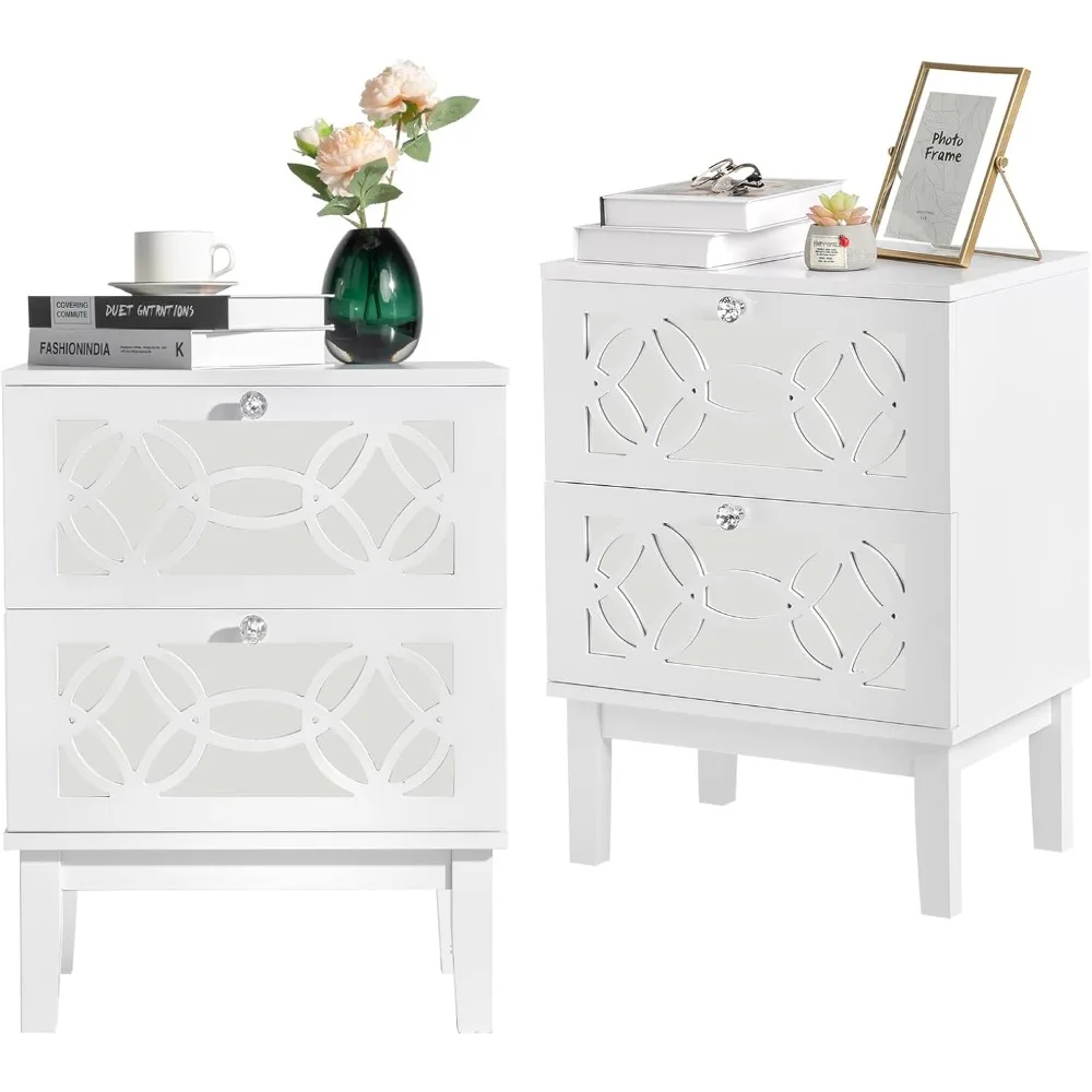 pair of white wooden nightstands with mirrors for bedroom, kids' room, and living room
pair of white wooden nightstands with mirrors for bedroom, kids' room, and living room