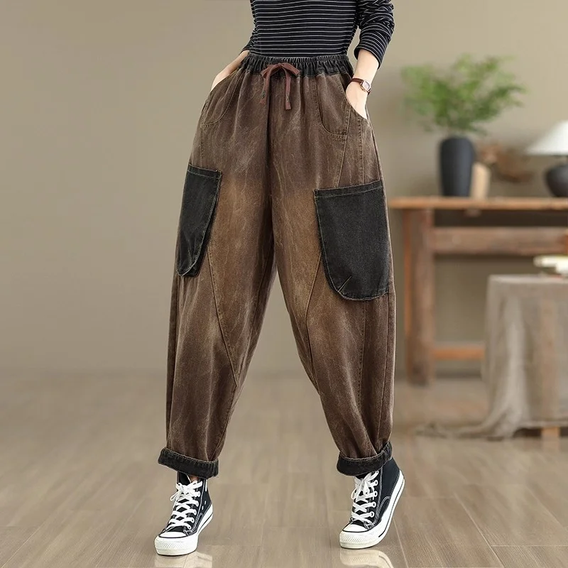 Осень 202, новые женские брюки в стиле ретро, свободные повседневные джинсы большого размера с эластичной резинкой на талии для женщин, брюки-шаровары с девятью точками W612
Осень 202, новые женские брюки в стиле ретро, свободные повседневные джинсы большого размера с эластичной резинкой на талии для женщин, брюки-шаровары с девятью точками W612 