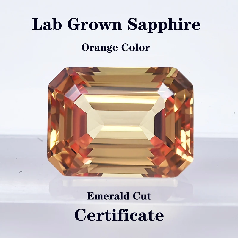 Lab Grown Sapphire Emerald Cut Orange Color Charms Gemstone DIY Ring Necklace Earrings Main Materials with Certificate
Lab Grown Sapphire Emerald Cut Orange Color Charms Gemstone DIY Ring Necklace Earrings Main Materials with Certificate