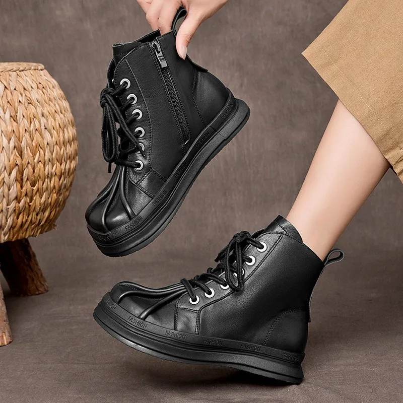 Birkuir Retro Pleated Big Head Ankle Boots Women Genuine Leather Flat Platform Zip Shoes Luxury Flat Heel Lace Up Short Boots
Birkuir Retro Pleated Big Head Ankle Boots Women Genuine Leather Flat Platform Zip Shoes Luxury Flat Heel Lace Up Short Boots