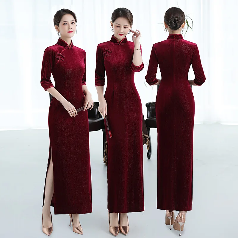 Women Large Size Cheongsam Slim Improved Velvet Dress High-End Vintage Qipao Female Traditional Long Dresses Chinese Clothing
Women Large Size Cheongsam Slim Improved Velvet Dress High-End Vintage Qipao Female Traditional Long Dresses Chinese Clothing