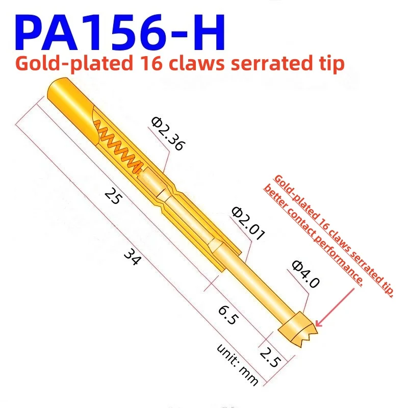 20/100PCS PA156-H Spring Test Probe PA156-H2 Test Pin P156-H Pogo Pin P156-H2 PCB Test Tool 34mm Dia 2.36mm 16-claws Dia 4.0mm
20/100PCS PA156-H Spring Test Probe PA156-H2 Test Pin P156-H Pogo Pin P156-H2 PCB Test Tool 34mm Dia 2.36mm 16-claws Dia 4.0mm
