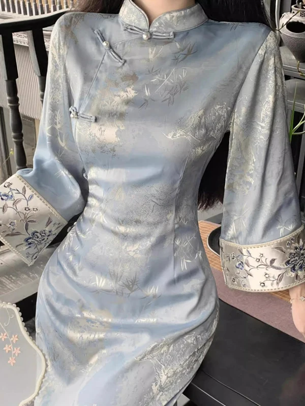 Ele Blue Printed Patchwork Sve Qipao Dr Vintage Sle Seven Sve Daily Wear High End New Chinese Sle Dr
Ele Blue Printed Patchwork Sve Qipao Dr Vintage Sle Seven Sve Daily Wear High End New Chinese Sle Dr