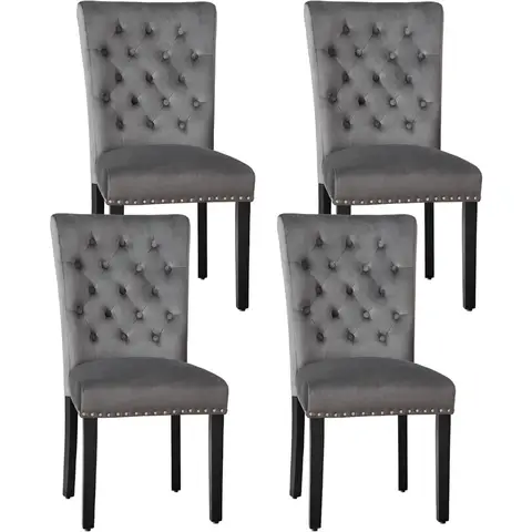 Velvet Dining Kitchen Chair Set of 4, Parsons Upholstered Dining Room Chair, Wood Accent Chair with Nailed Trim