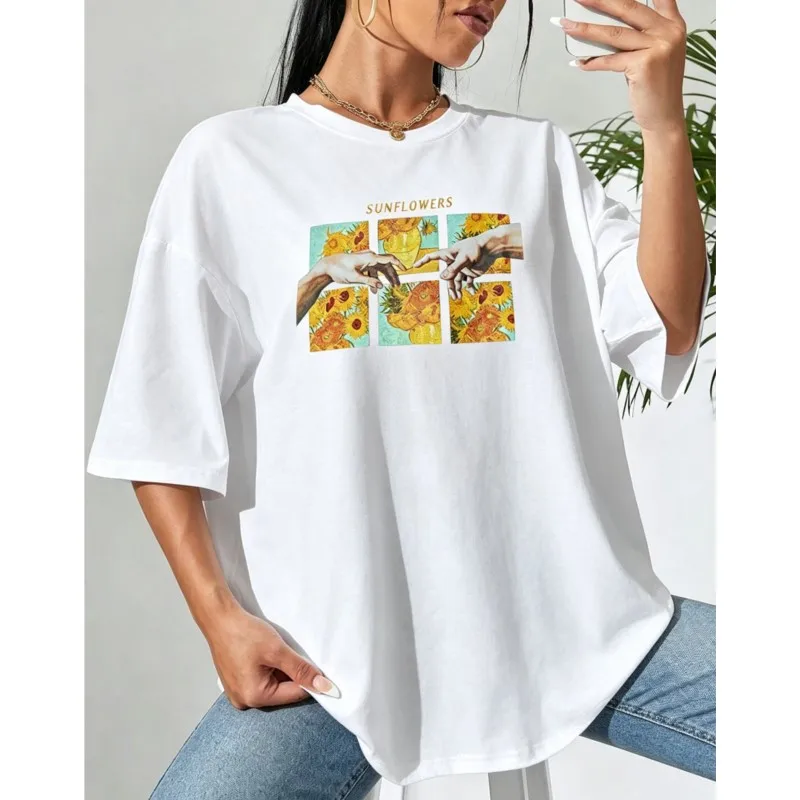 2026 Summer Cotton Women's T-shirts Print Paintings Fashion Art Casual Short Sleeved For Woman Outdoor Street Elegant Top
2026 Summer Cotton Women's T-shirts Print Paintings Fashion Art Casual Short Sleeved For Woman Outdoor Street Elegant Top