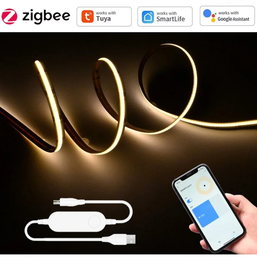 USB Tuya Zigbee COB LED Strip Light 5V 1M 2M 3M 4M 5M 3000K 4000K 6000K Dimmable Tape Lamp Room Decor for Alexa Google Assistant
USB Tuya Zigbee COB LED Strip Light 5V 1M 2M 3M 4M 5M 3000K 4000K 6000K Dimmable Tape Lamp Room Decor for Alexa Google Assistant