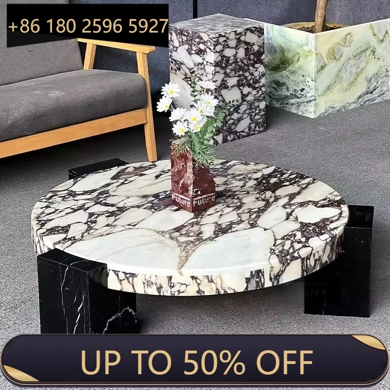 Coffee Table Luxury round Top in 100% Pure Calacatta Viola Marble with Black Marquina Marble Legs for Home Living Room
Coffee Table Luxury round Top in 100% Pure Calacatta Viola Marble with Black Marquina Marble Legs for Home Living Room