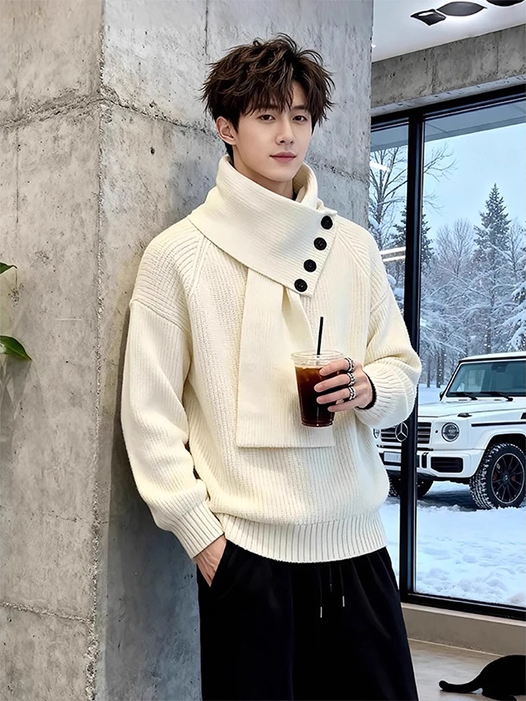Мужской вязаный свитер с отстегивающимся шарфом и высоким воротником, осенне-зимний, в корейском и американском стиле, с пуговицами
Мужской вязаный свитер с отстегивающимся шарфом и высоким воротником, осенне-зимний, в корейском и американском стиле, с пуговицами
