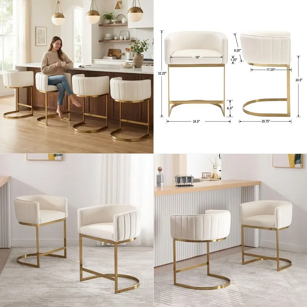 Barstools Bar Height Set of 4 Adjustable Upholstered Counter Stool Velvet Bar Chairs with Back Gold Base for Kitchen Island Bar
Barstools Bar Height Set of 4 Adjustable Upholstered Counter Stool Velvet Bar Chairs with Back Gold Base for Kitchen Island Bar