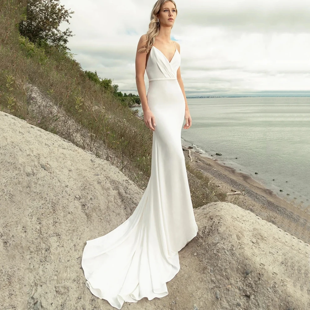 Sexy Open Back Mermaid Wedding Dress Spaghetti Straps V-Neck with Belt Sleeveless Floor Length Bridal Marriage Gowns Robe
Sexy Open Back Mermaid Wedding Dress Spaghetti Straps V-Neck with Belt Sleeveless Floor Length Bridal Marriage Gowns Robe