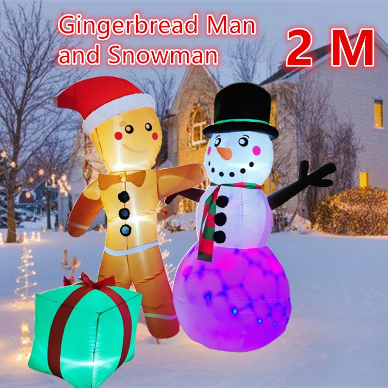 2M Christmas gingerbread man and snowman inflatable decoration with LED lights, indoor and outdoor party decoration props
2M Christmas gingerbread man and snowman inflatable decoration with LED lights, indoor and outdoor party decoration props