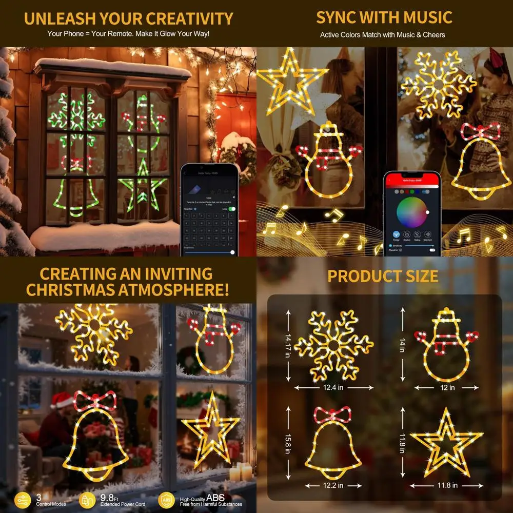 Smart LED Christmas Window Silhouettes: Bells, Snowflakes, Snowmen & Stars with 16M Colors, Remote & App Control
Smart LED Christmas Window Silhouettes: Bells, Snowflakes, Snowmen & Stars with 16M Colors, Remote & App Control