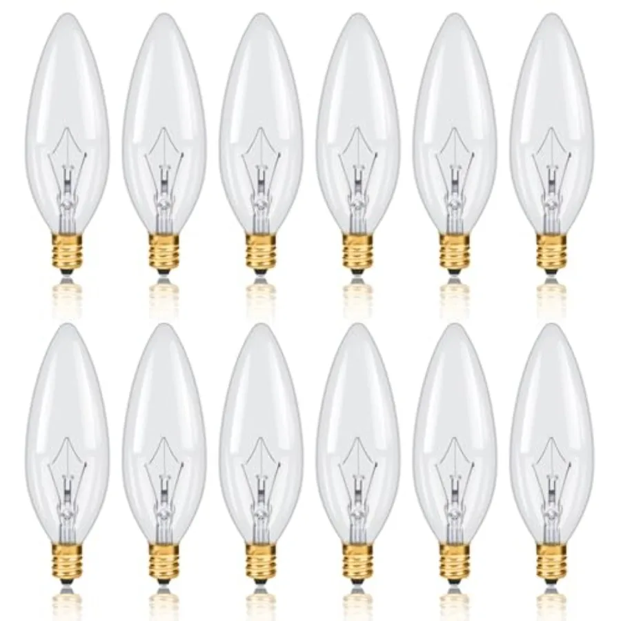 12 Pack Candelabra Torpedo E12 Base 120V Decorative Vintage Light Bulbs, 2700K Warm White Dimmable Edison Candle Bulbs for Chan
12 Pack Candelabra Torpedo E12 Base 120V Decorative Vintage Light Bulbs, 2700K Warm White Dimmable Edison Candle Bulbs for Chan