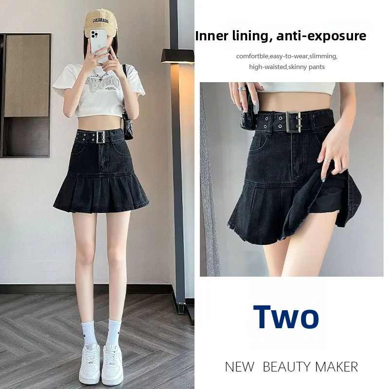 Dopamine Denim Skirt Women's plus Size American Retro High Waist A-Line Pleated Short Skirt Spring Summer
Dopamine Denim Skirt Women's plus Size American Retro High Waist A-Line Pleated Short Skirt Spring Summer