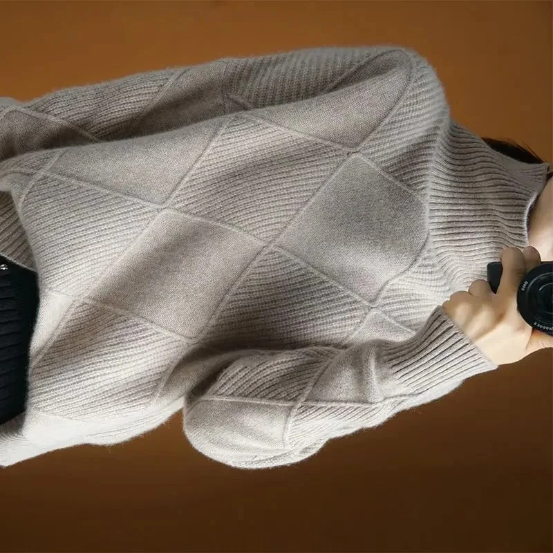 Luxury High Neck Sweater Soft Knit Pullover Plain Loose Lazy Warm Autumn Winter Coat Long Sleeve Tops Solid Women's Clothing
Luxury High Neck Sweater Soft Knit Pullover Plain Loose Lazy Warm Autumn Winter Coat Long Sleeve Tops Solid Women's Clothing