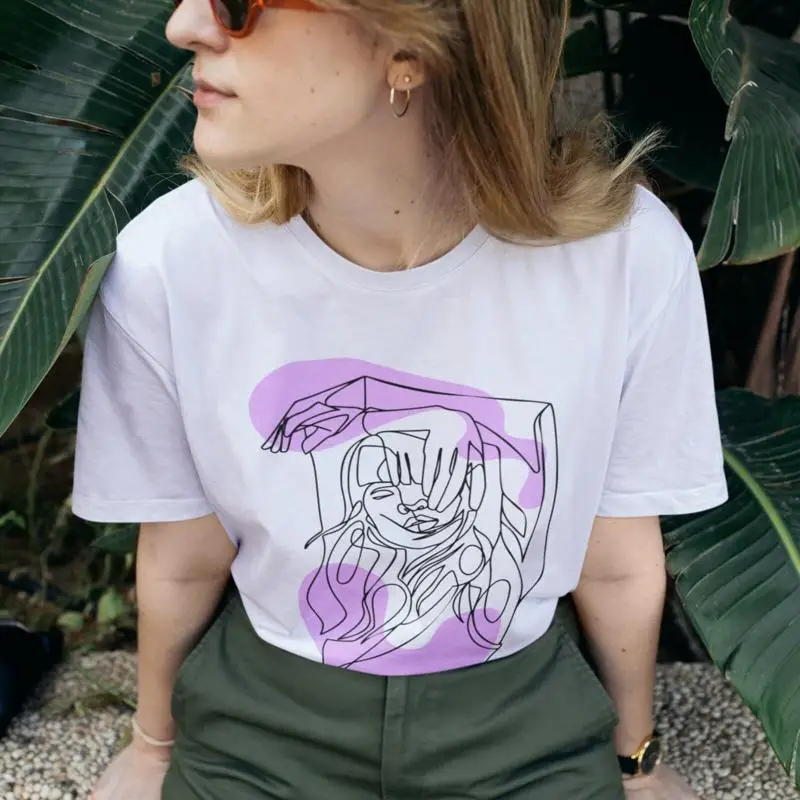 Женская футболка с абстрактным рисунком и одна линия, 100% хлопок
Женская футболка с абстрактным рисунком и одна линия, 100% хлопок