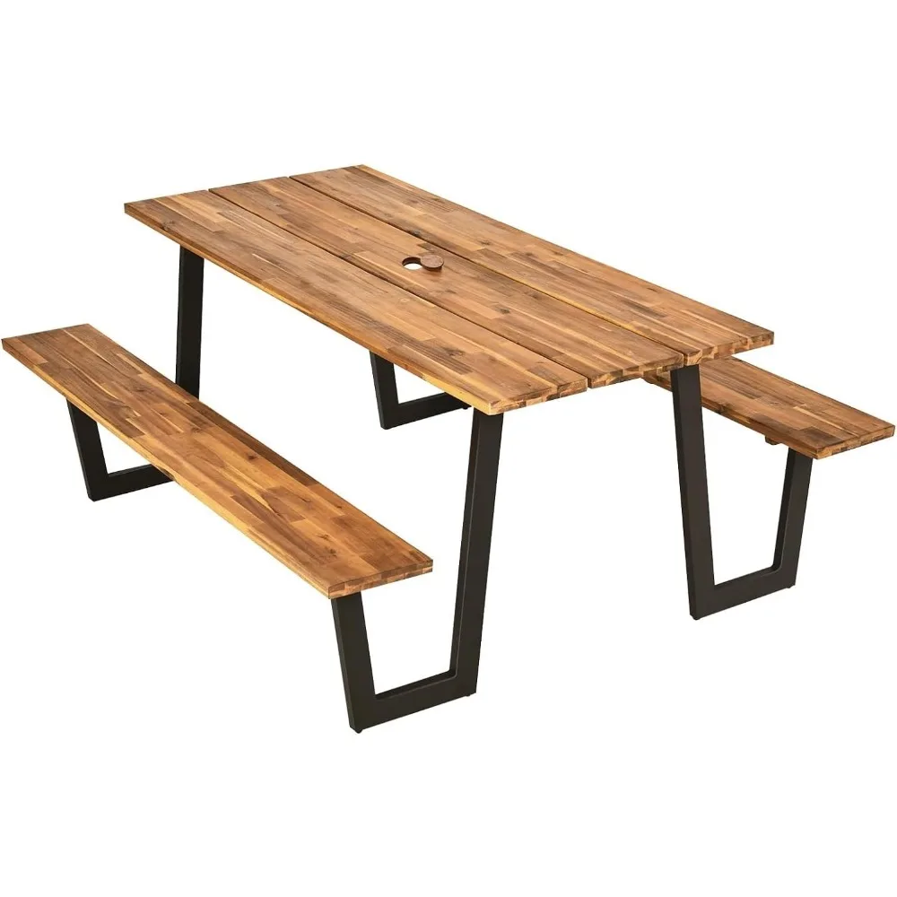 Acacia Wood Picnic Table with Umbrella Hole, 70’’ x 30’’ Outdoor Picnic Tables with Benches for 6-8 Persons, 1600 LBS Max Load,
Acacia Wood Picnic Table with Umbrella Hole, 70’’ x 30’’ Outdoor Picnic Tables with Benches for 6-8 Persons, 1600 LBS Max Load,