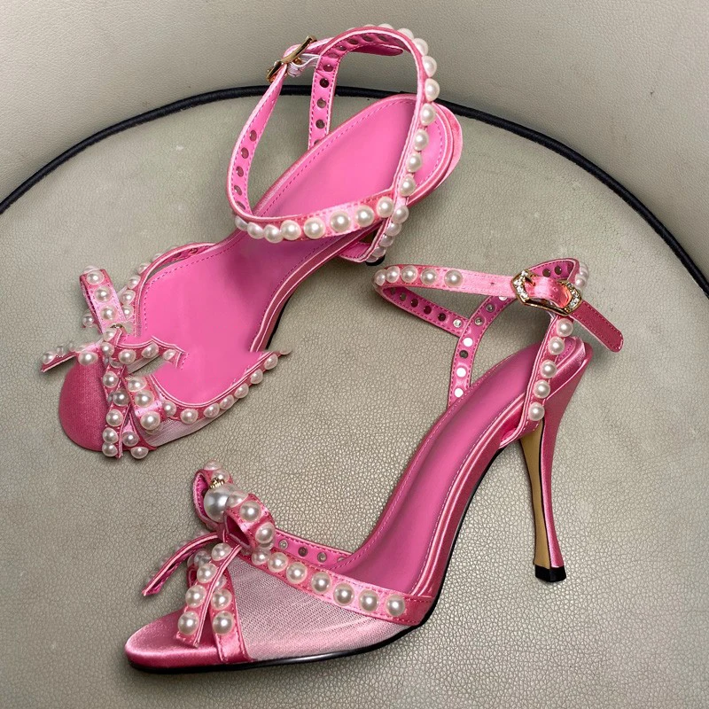 Новые летние босоножки на высоком каблуке с розовым бантом и жемчугом, женская обувь Zapatos Mujer 
Новые летние босоножки на высоком каблуке с розовым бантом и жемчугом, женская обувь Zapatos Mujer