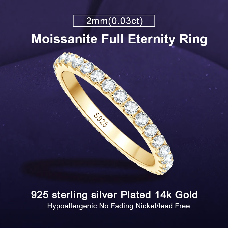 IOGOU 14-каратное позолоченное кольцо Full Eternity, 2 мм, цвет D, штабелируемое кольцо с муассанитом, оригинальное стерлинговое серебро 925 пробы, женские ювелирные изделия
IOGOU 14-каратное позолоченное кольцо Full Eternity, 2 мм, цвет D, штабелируемое кольцо с муассанитом, оригинальное стерлинговое серебро 925 пробы, женские ювелирные изделия