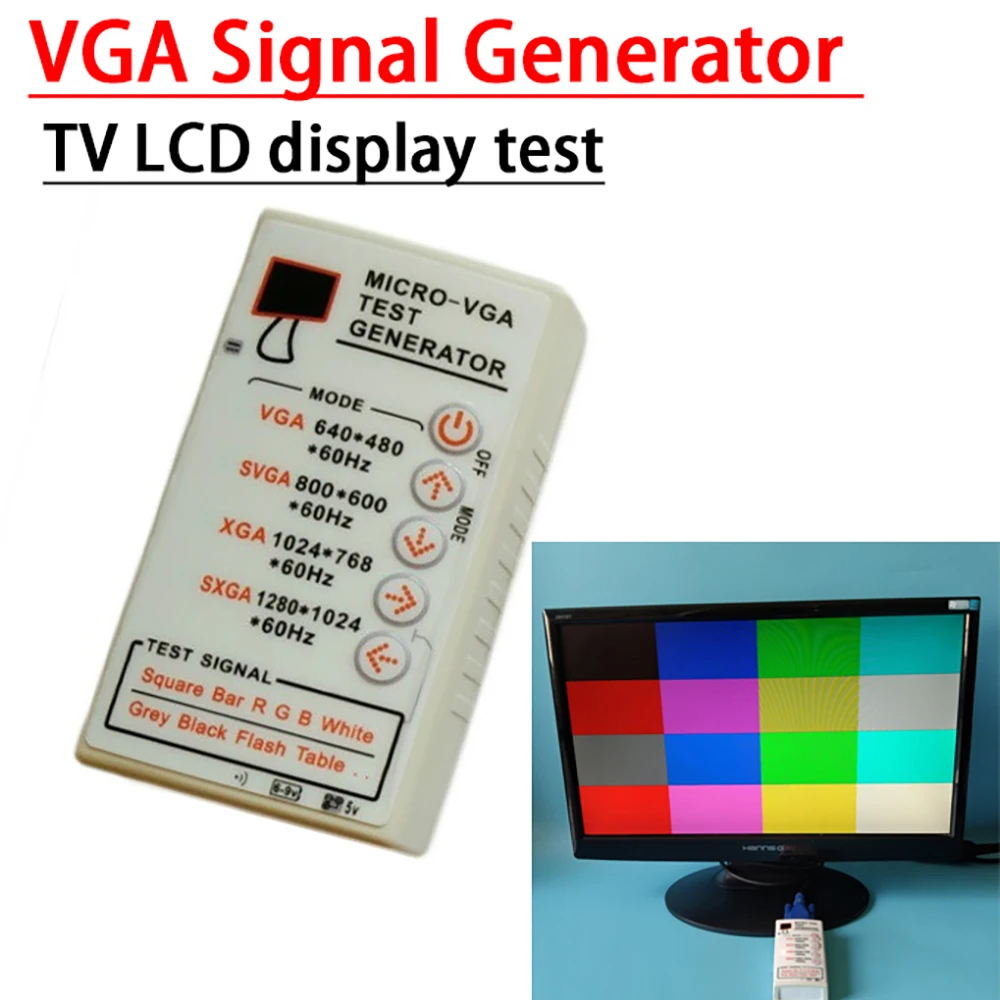 SVGA XGA VGA generator Signal source TV LCD screen CRT projector color Display Monitor Tester Tool Maintenance recovery detector
SVGA XGA VGA generator Signal source TV LCD screen CRT projector color Display Monitor Tester Tool Maintenance recovery detector