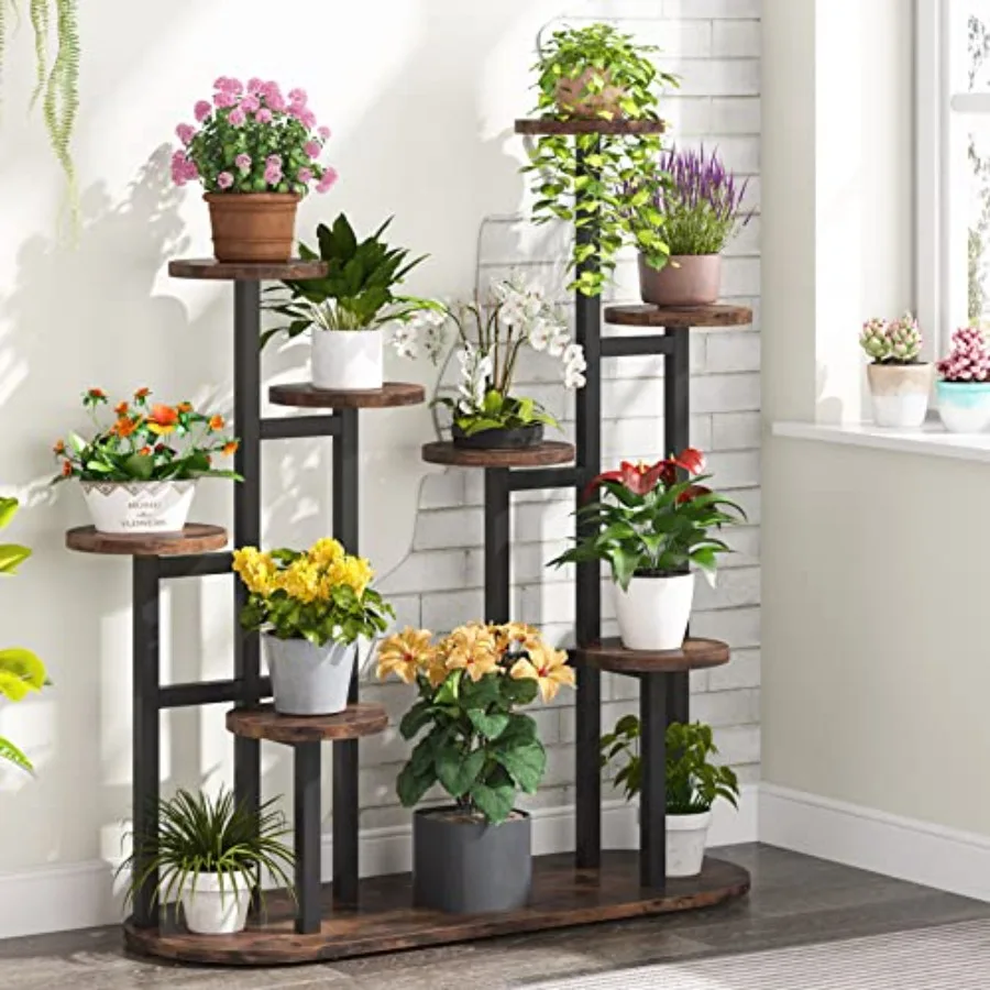 Indoor plant stand for living room balcony garden, multi-tiered 11-pot shelf, rustic brown metal wood composite, space-saving t
Indoor plant stand for living room balcony garden, multi-tiered 11-pot shelf, rustic brown metal wood composite, space-saving t