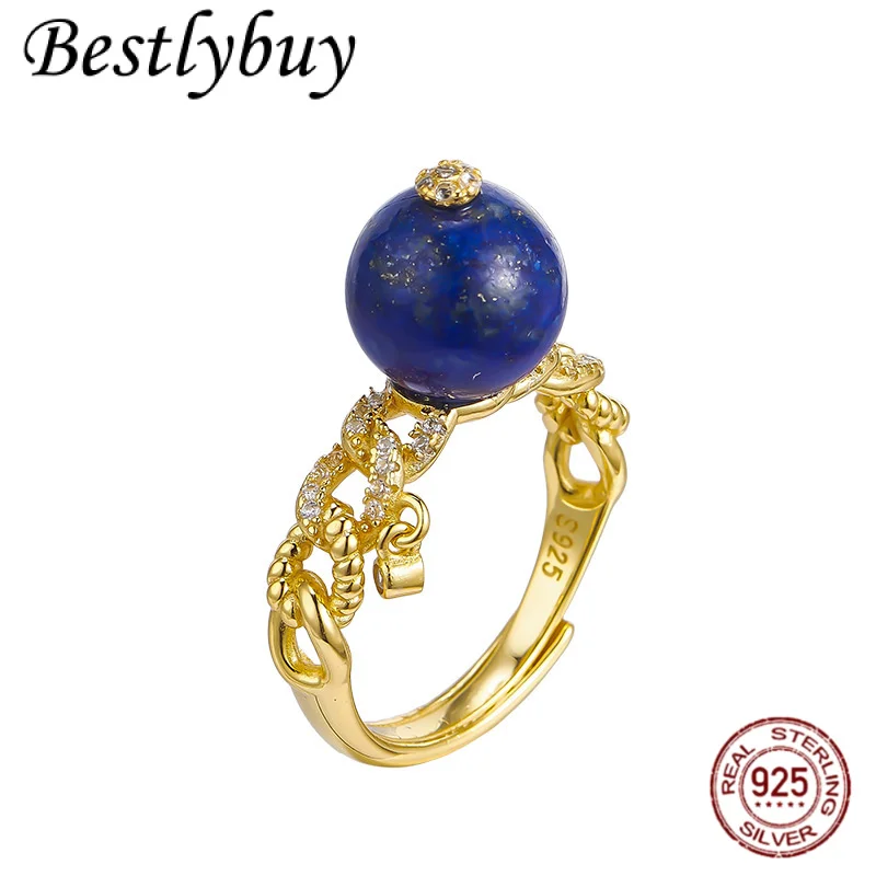NEW S925 Pure Silver Gold-plated Natural Lapis Lazuli Lucky Bead Ring Women's Retro Original Design High-end French Jewelry
NEW S925 Pure Silver Gold-plated Natural Lapis Lazuli Lucky Bead Ring Women's Retro Original Design High-end French Jewelry