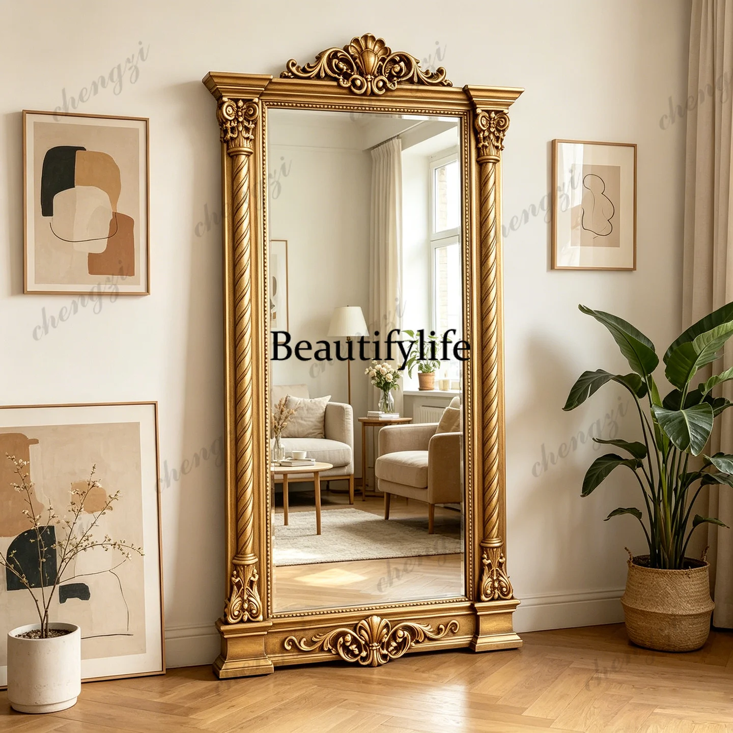 French vintage carved dressing mirror, wall-mounted American wall-mounted full-length mirror, European home bedroom
French vintage carved dressing mirror, wall-mounted American wall-mounted full-length mirror, European home bedroom