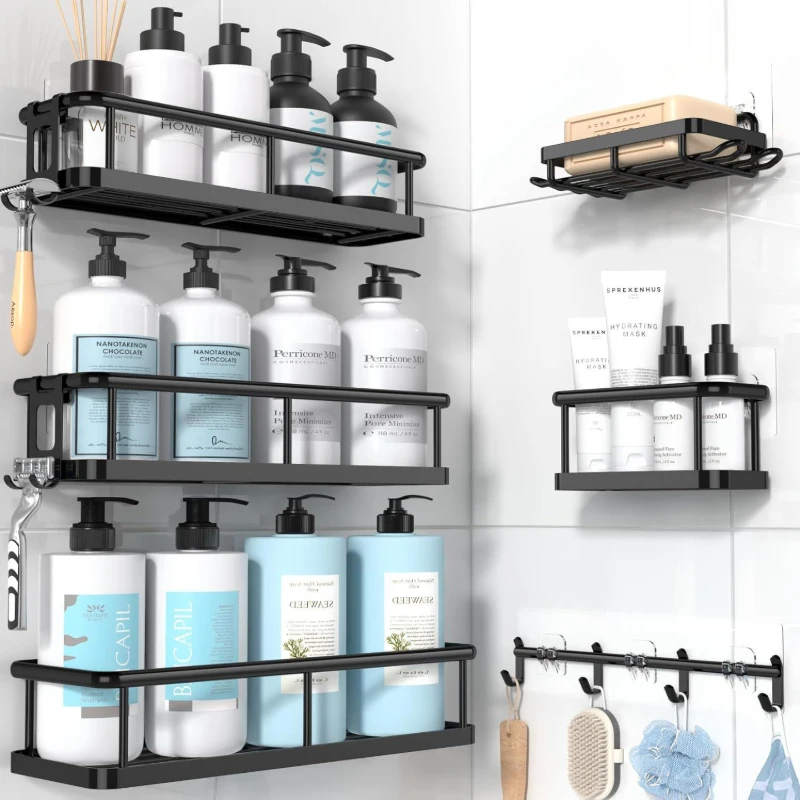 6-Piece No-Drill Iron Wall-Mounted Storage Rack Set for Hotel Bathroom, Shampoo & Hand Soap Organizer Kit
6-Piece No-Drill Iron Wall-Mounted Storage Rack Set for Hotel Bathroom, Shampoo & Hand Soap Organizer Kit
