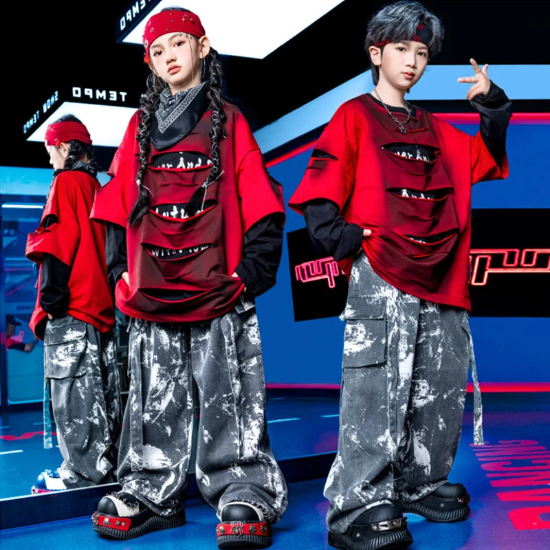 Children Jazz Dance Clothes Hip Hop Stage Costume Red Black Top Tie-Dyed Gray Trousers School Performance Outfit Streetwear 4857
Children Jazz Dance Clothes Hip Hop Stage Costume Red Black Top Tie-Dyed Gray Trousers School Performance Outfit Streetwear 4857
